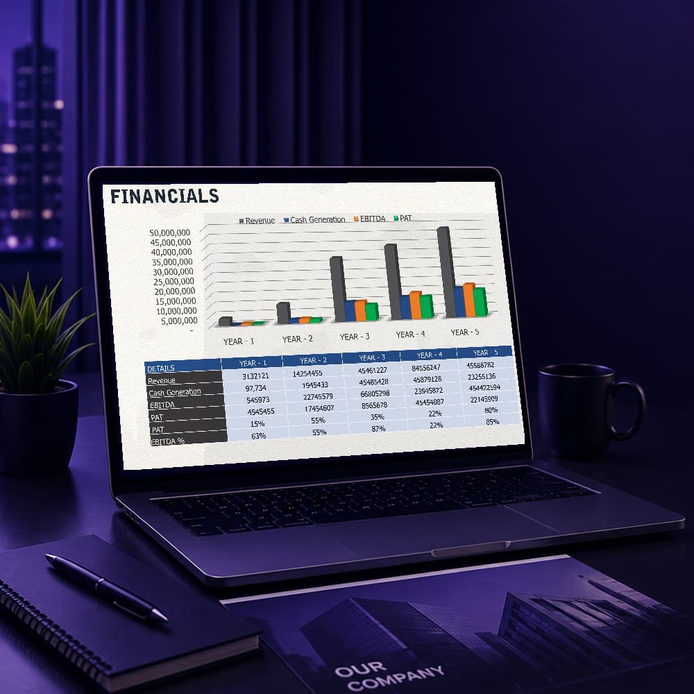 Corporate presentation slide on a laptop