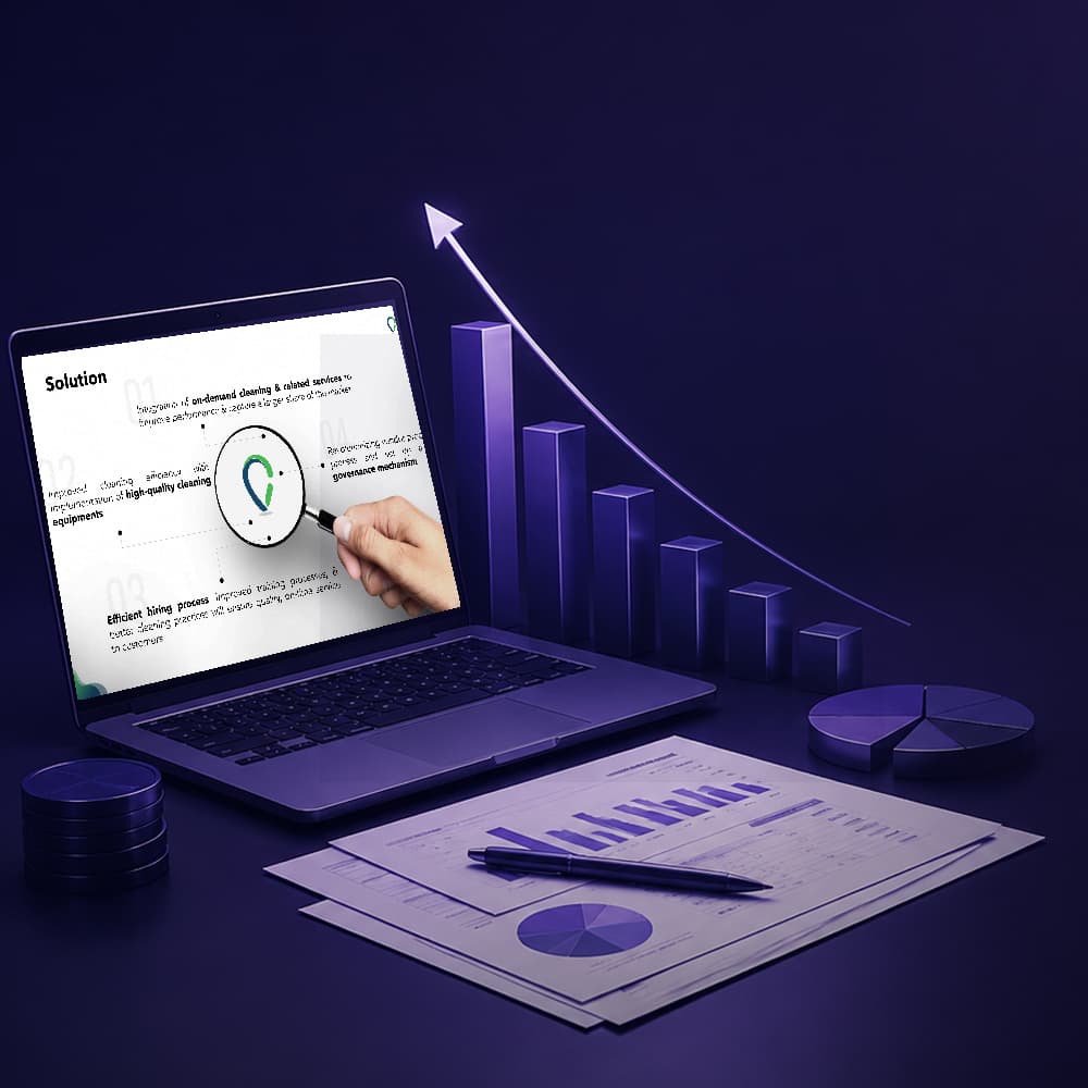 Investor pitch deck slide on a laptop
